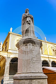 Monument of poet Dante Alighieri in the Piazza dei Signori in Verona, Italy