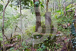 Monument of policeman who died on duty at Cliff Outpost ruins at Zhuilu Old Road in Taroko