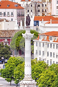 Monument in Rossio Square in Lisbon, Portugal