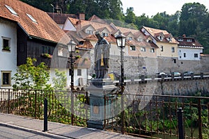 Monument Saint John Nepomucene on Capuchin Bridge in Skofja Loka
