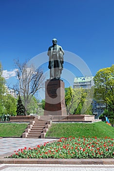 Monument of Shevchenko in spring public garden photo