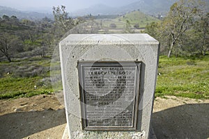 A monument sign from 1955 showing the Tehachapi Train Loop near Tehachapi California is the historic location of the Southern photo