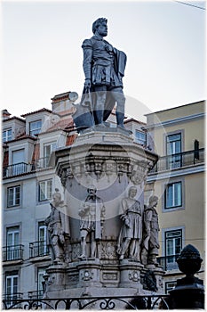 Monument and square Luis vaz de Camoes in Lisbon, Portugal photo