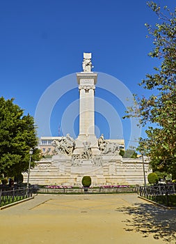 Monument to the 1812 Spanish Constitution in the Plaza de Espana Square. Cadiz, Spain