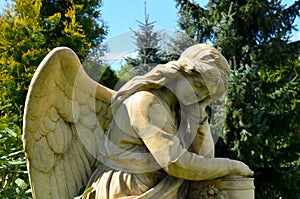 Monument to an angel in a garden