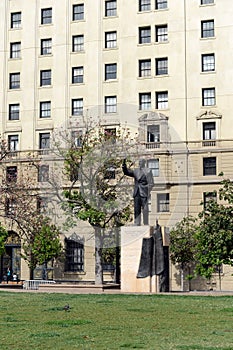 The monument to Chilean President Eduardo Frei Montalva in front of the Palacio de La Moneda. photo