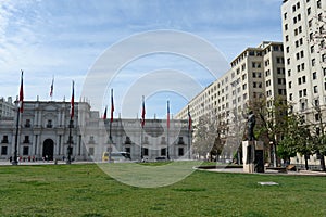 The monument to Chilean President Eduardo Frei Montalva in front of the Palacio de La Moneda. photo