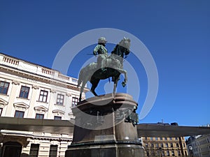 Monument to the commander Archduke Albrecht on a horse in Vienna in Austria.