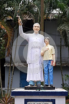 Monument to Croatian Jesuit Missionary Ante Gabric in front of the Catholic Church in Kumrokhali, India