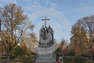 Monument to Cyril and Methodius in Moscow, located on Lubyansky passage