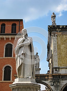 Monument to Dante in landmark Verona public plaza