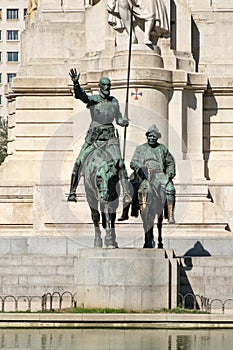 Monument to Don Quixote at Plaza de EspaÃÂ±a in Madrid photo