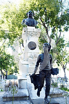 Monument to Eduardo Coelho in Sao Pedro de Alcantara Garden, Lisbon, Portugal