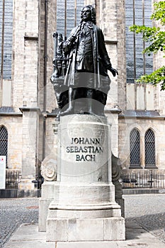 Monument to the famous composer Johann Sebastian Bach in front of the Thomaskirche in Leipzig, Germany