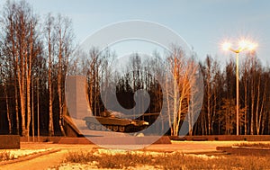 Monument to founders of tank T-72. Russia. The city of NizhnyTagil.