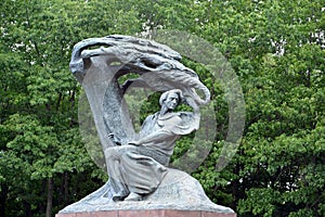 Monument to Frederic Chopin in the Lazenki park, a close up. War