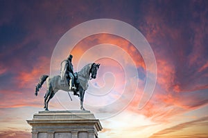 Monument to Garibaldi statue of Giuseppe Garibaldi an italian general riding a horse in bronze in italy rome.