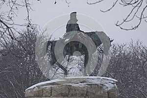Monument to General Martinez Campos, Madrid, in a snowy day