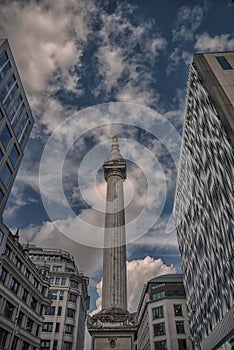 The Monument to the Great Fire of London which started near this spot in Pudding Lane in 1666