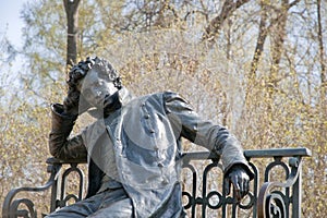 Monument to great Russian poet Alexander Pushkin. Saint Petersburg, Imperial village,