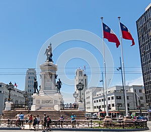 Monument To The Heroes Of The Naval Combat Of Iquique In 1879 and the Chilean war hero Arturo Prat, On Plaza Sotomayor. Valparaiso