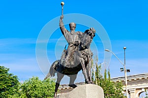 Monument to hetman Petro Konashevych-Sahaidachny at Kontraktova Square in Kyiv, Ukraine