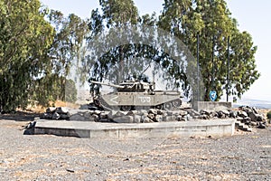 Monument to the Israeli tank is after the Doomsday Yom Kippur War on the Golan Heights in Israel, near the border with Syria