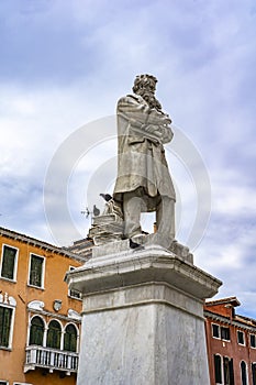 Monument to Italian linguist Niccolo Tommaseo in Venice, Italy