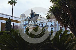 Monument to Jaime I Conquistador on horseback. Valencia, Spain. Statue in the park.