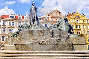 Monument to Jan Hus in the Old Town Square in Prague, Czech Republic.