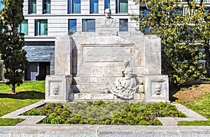 Monument to Juan Valera in Paseo de Recoletos in Madrid. Spain.