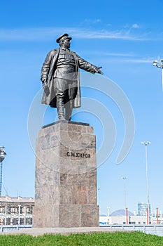 Monument to Kirov before the football stadium on Krestovsky Island in St. Petersburg