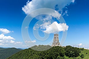 Monument to Liberty Shipka and landscape to Stara Planina Balkan Mountain, Bulgaria