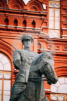 Monument to Marshal Georgy Zhukov on red square in