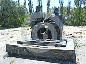 Monument to Maxim Gorky and Vladimir Lenin in Berdyansk. proletarian heroes