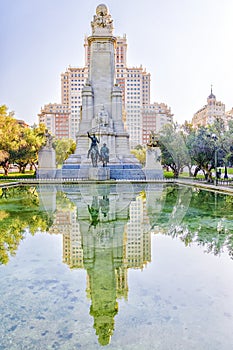 Monument to Miguel de Cervantes in Madrid, Spain.