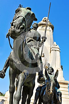 Monument to Miguel de Cervantes in Plaza de Espana in Madrid, Sp