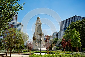 Monument to Miguel de Cervantes at square of Spain in Madrid