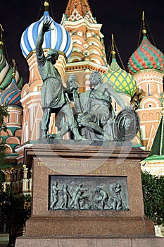 Monument to Minin and Pozharsky at night in Moscow