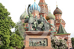 Monument to Minin and Pozharsky on Red Square near St. Basils Cathedral