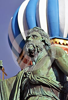 Monument to Minin and Pozharsky and Saint Basils cathedral in Moscow. Color photo