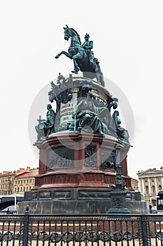 Monument to Nicholas I on St. Isaac`s Square at St.Petersburg.