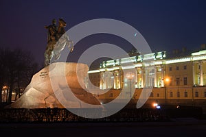 Monument to Peter the Great Bronze Horseman, 1782 and the building of the Constitutional Court of Russia, Saint-Petersburg