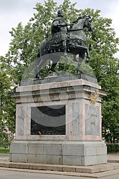 Monument to Peter the Great in front of Saint Michael`s Castle, Saint Petersburg, Russia