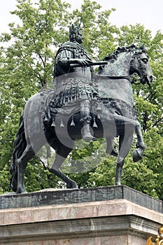 Monument to Peter the Great in front of Saint Michael`s Castle, Saint Petersburg, Russia