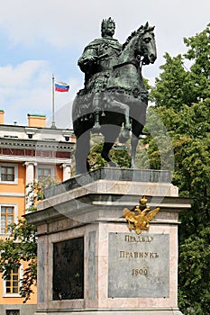 Monument to Peter the Great in front of Saint Michael`s Castle, Saint Petersburg, Russia