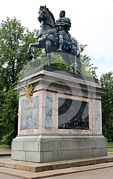 Monument to Peter the Great in front of Saint Michael`s Castle, Saint Petersburg, Russia