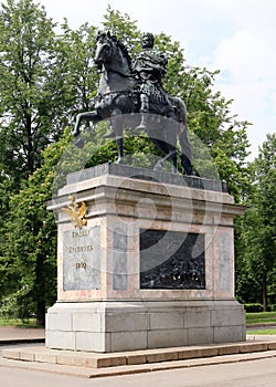 Monument to Peter the Great in front of Saint Michael`s Castle, Saint Petersburg, Russia