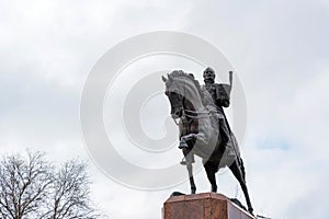 Monument to Platov cossack ataman in Novocherkassk, Russia on cloudy day