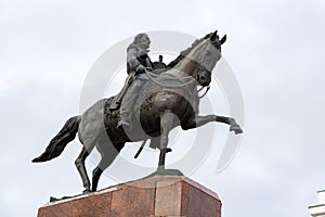 Monument to Platov cossack ataman in Novocherkassk, Russia on cloudy day